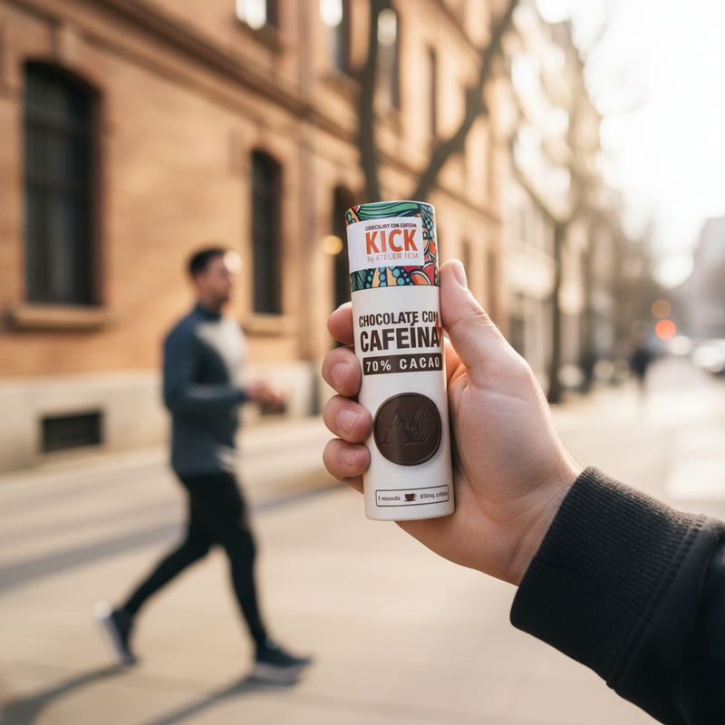 KICK - Monedas de chocolate obscuro con cafeína (tubo con 16 monedas)