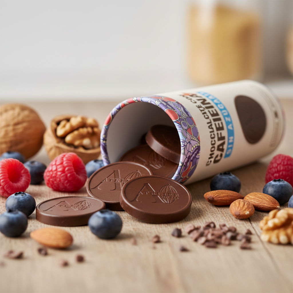 KICK - Monedas de Chocolate Sin Azúcar con Cafeína (tubo con 16 monedas)