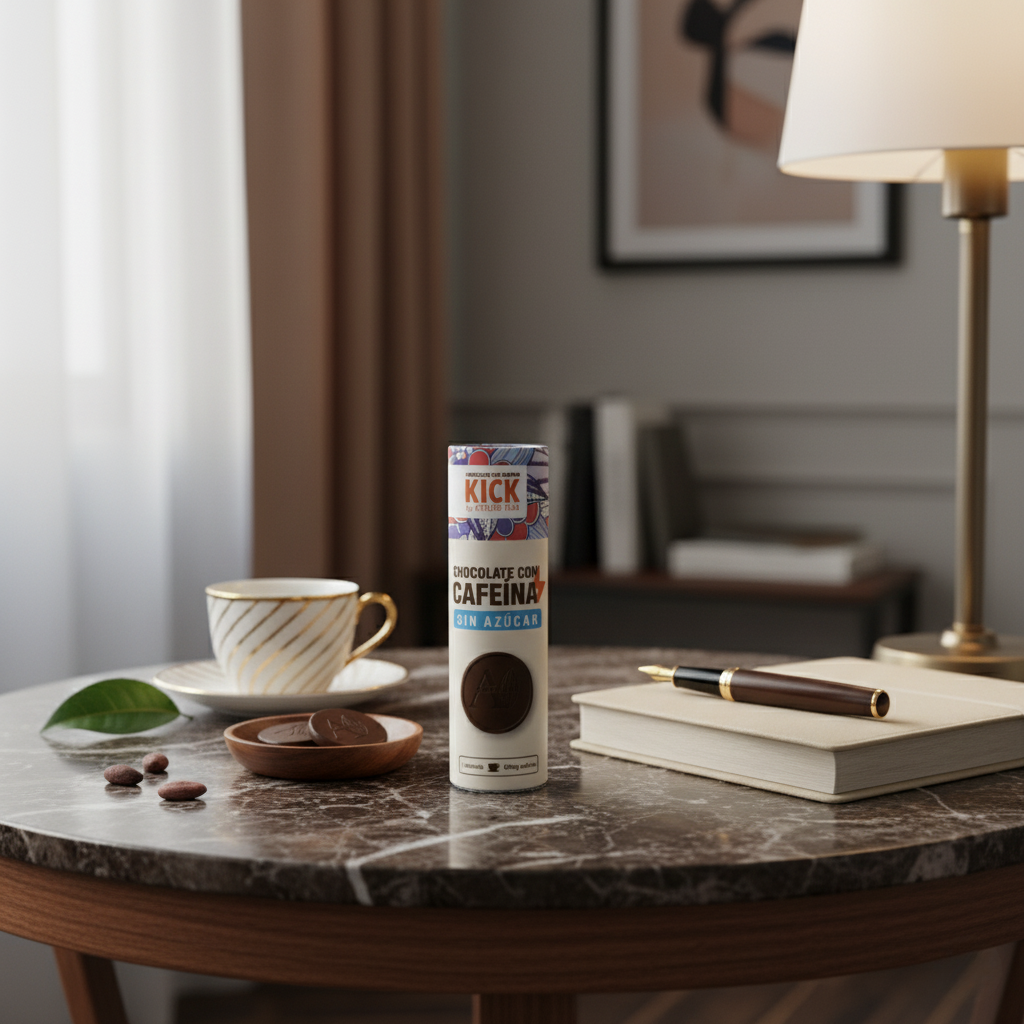 KICK - Monedas de Chocolate Sin Azúcar con Cafeína (tubo con 16 monedas)