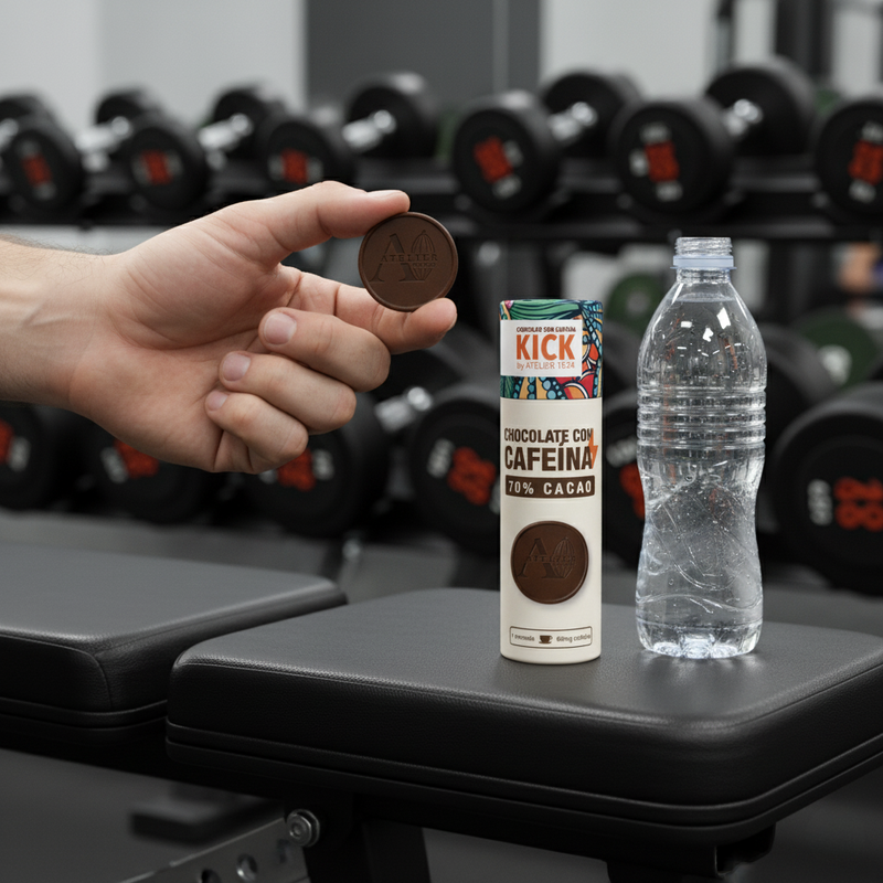 KICK - Monedas de chocolate obscuro con cafeína (tubo con 16 monedas)