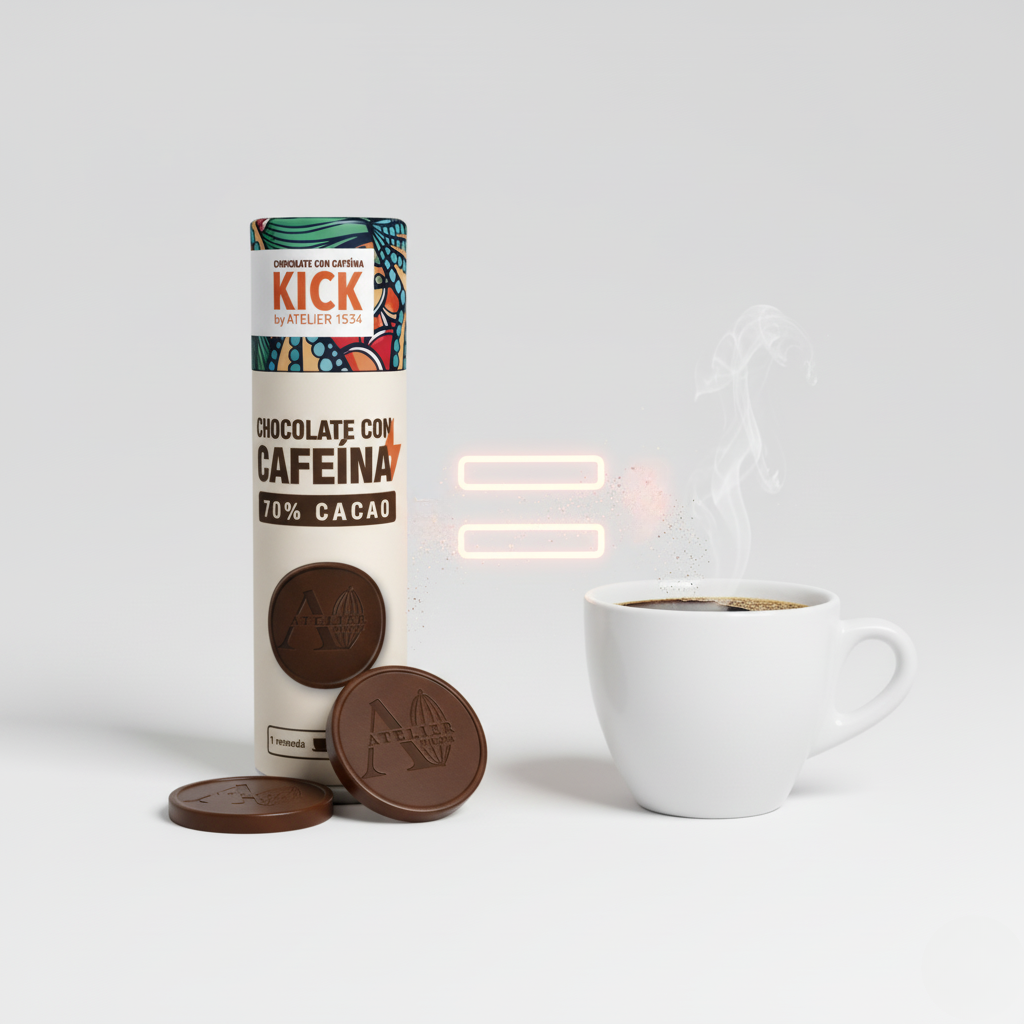 KICK - Monedas de chocolate obscuro con cafeína (tubo con 16 monedas)