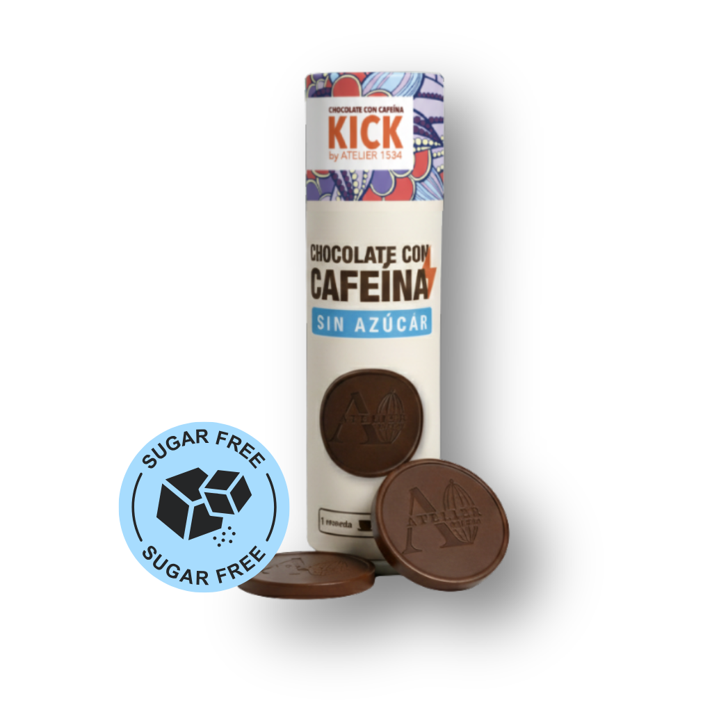 KICK - Monedas de Chocolate Sin Azúcar con Cafeína (tubo con 16 monedas)