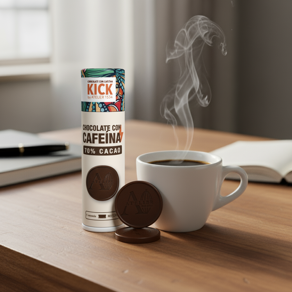 KICK - Monedas de chocolate obscuro con cafeína (tubo con 16 monedas)