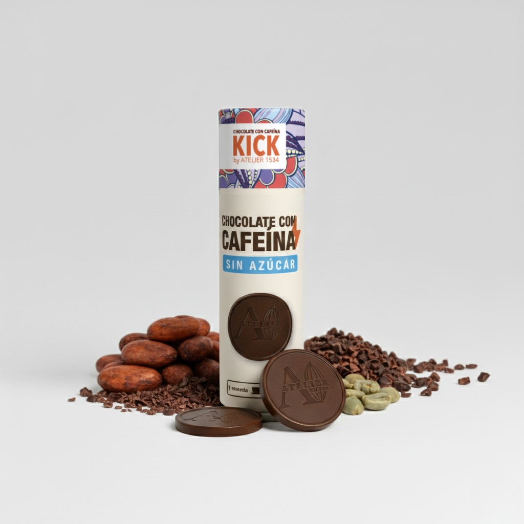 KICK - Monedas de Chocolate Sin Azúcar con Cafeína (tubo con 16 monedas)