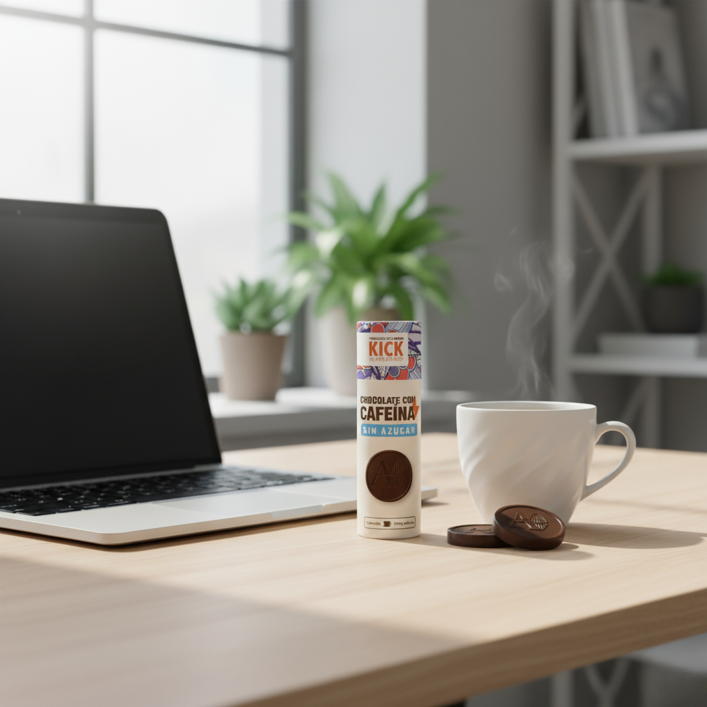 KICK - Monedas de Chocolate Sin Azúcar con Cafeína (tubo con 16 monedas)