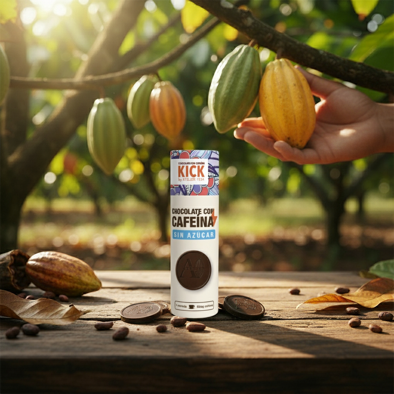 KICK - Monedas de Chocolate Sin Azúcar con Cafeína (tubo con 16 monedas)