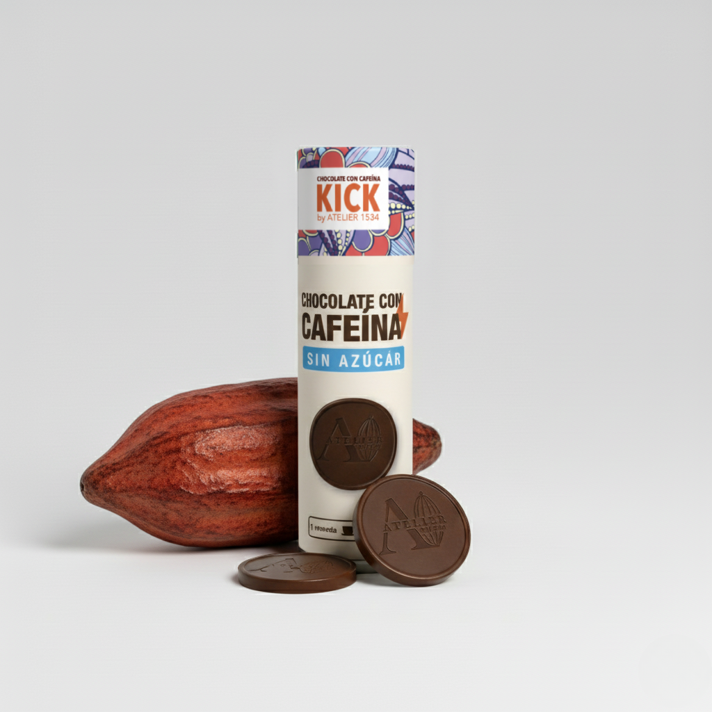 KICK - Monedas de Chocolate Sin Azúcar con Cafeína (tubo con 16 monedas)