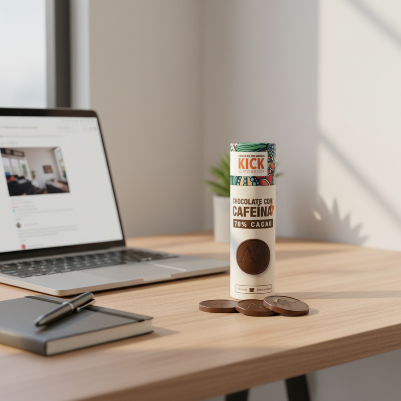 KICK - Monedas de chocolate obscuro con cafeína (tubo con 16 monedas)